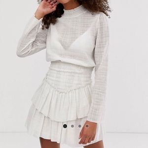 Asos Mini White Long Sleeve Dress with Ruffles
